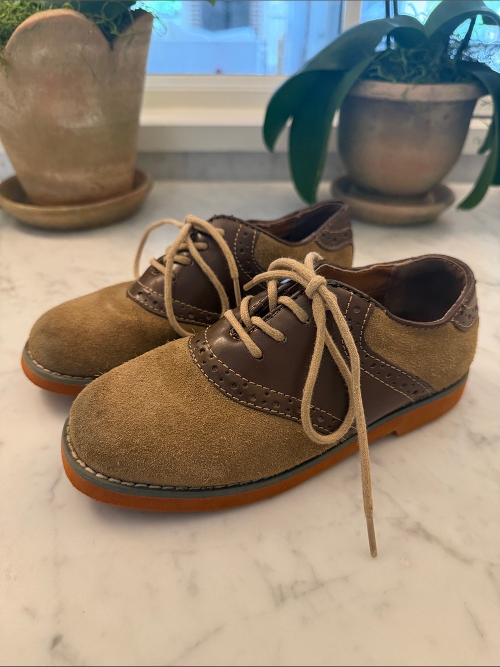 Florsheim Boys Brown & Tan Suede Saddle Oxford Dress Shoes Size 13M